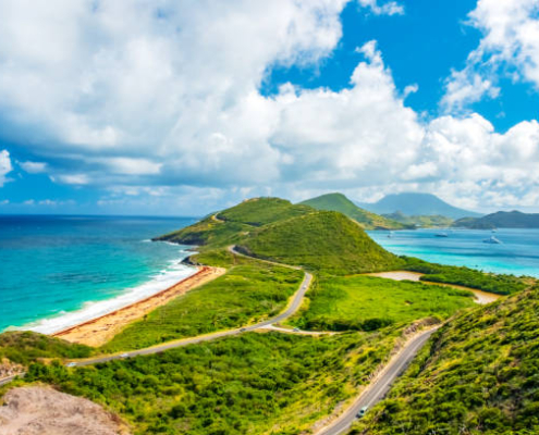 A Panoramic view, Saint Kitts with Nevis Island in the background